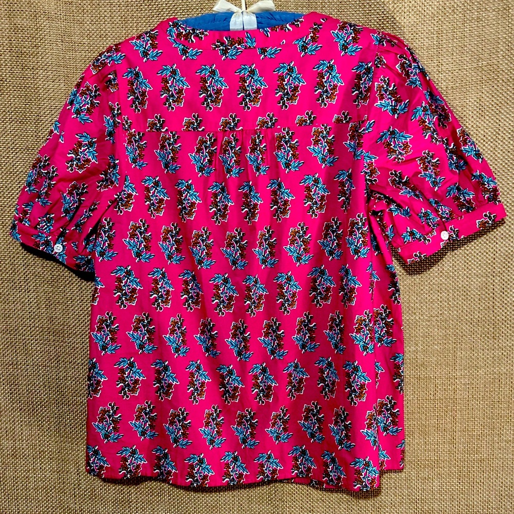 J. Crew Top XS New Pink Floral Puff Sleeve Cotton Shirt Blouse MSRP $79 NWT - Picture 4 of 4